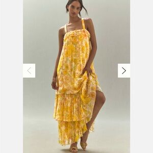 BHLDN CANDACE SLEEVELESS PRINTED TIERED CHIFFON RUFFLED MAXI DRESS